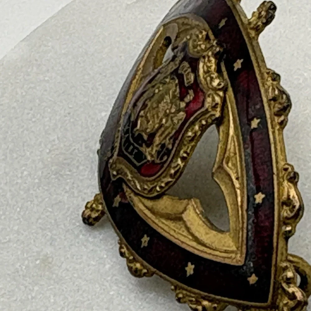 Antique Victorian Sash Pin Guilloche Enamel Pin Brooch Maine Coat of Arms